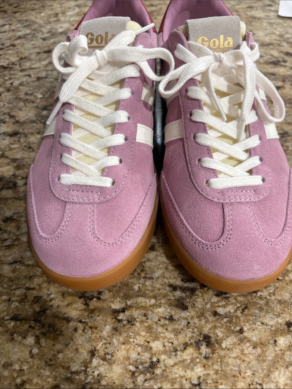 Gola Women's Pink Suede Sneakers with White Stripes and Gum Sole - Picture 9 of 9